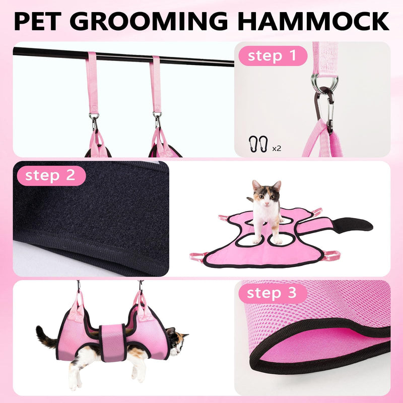 Dog Grooming Hammock, Cat/Small Dog Hammock for Nail Trim, Hanging Harness for Claw Care,Grooming Sling Holder Hanger with Thick Fabric Neck Support Wide Strap Restraint(Pink,xs) Pink - BeesActive Australia