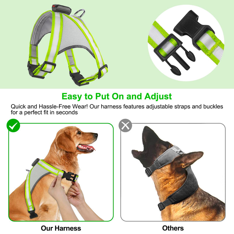 Visinite LED dog harness with light, dog harness luminous, rechargeable, 2 lighting modes, light harness for dogs, adjustable illuminated dog harness, light for safety when walking at night, green, large - BeesActive Australia