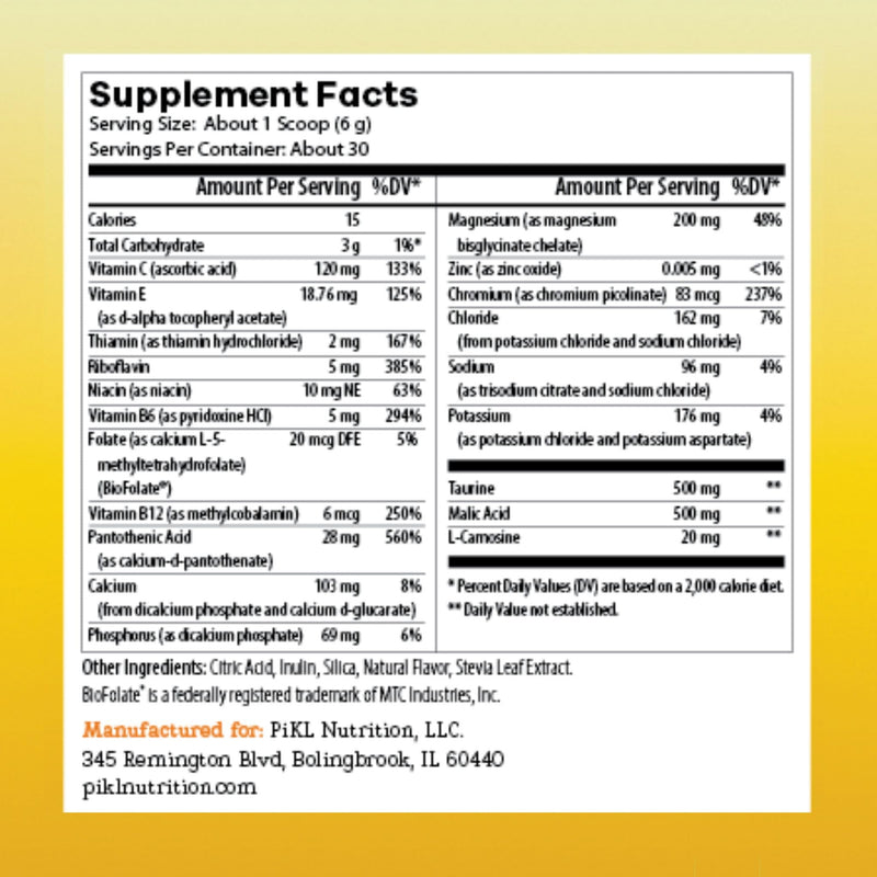 PiKL Nutrition Electrolyte Drink Mix for Pickleball | Magnesium & B-Vitamins | 0g Sugar | 30 Servings (Lemonade) Lemonade
