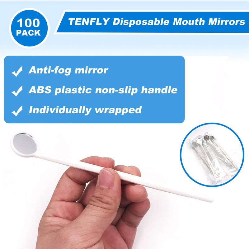 100pcs Disposable Dental Exam Mouth Mirrors Oral Dental Mirror Plastic Dental Instrument (White) White