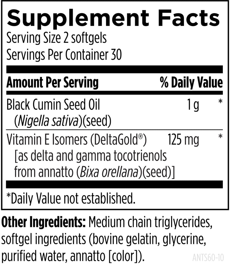 Designs for Health Annatto Tocotrienols with Black Cumin Seed Oil - Annatto-E Synergy Groundbreaking Vitamin E Supplement, Antioxidant Support with Gamma + Delta Tocotrienols (60 Softgels) Standard Packaging