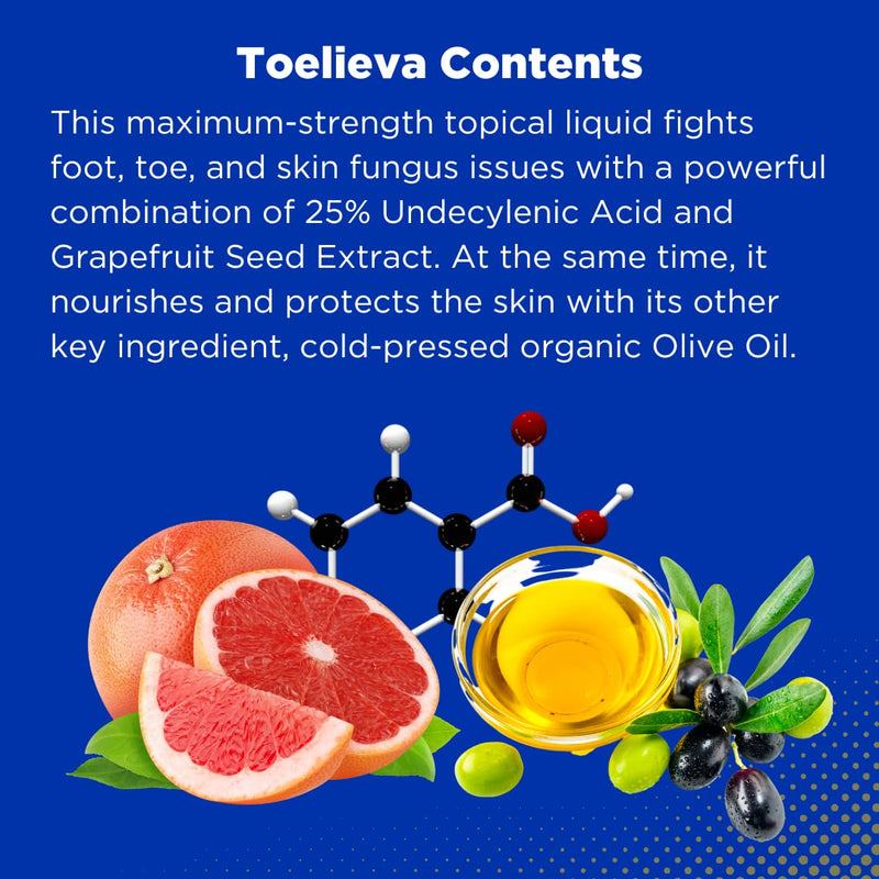 Baar Products - Toelieva Antifungal Liquid Solution - 25% Undecylenic Acid, Organic Olive Oil, Grapefruit Seed Extract - Maximum Strength - Fights Fungus Under & Around Toenails - 2 oz - BeesActive Australia