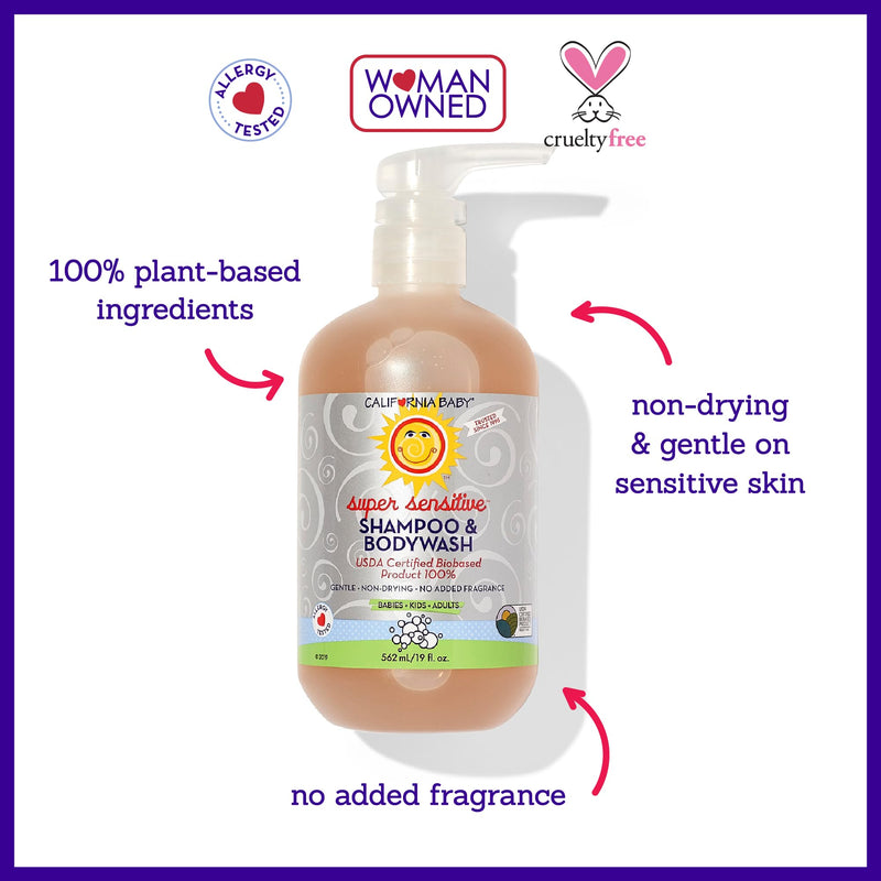 California Baby Super Sensitive Shampoo and Body Wash, Fragrance Free, 19 Ounce 19 Fl Oz (Pack of 1) - BeesActive Australia