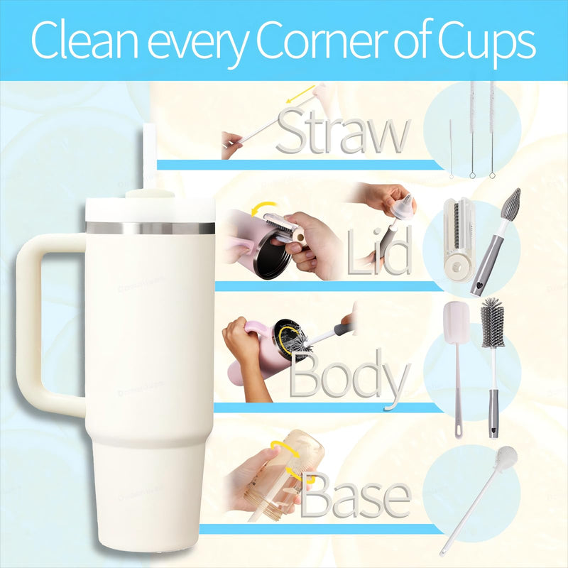 8Pcs Water Bottle Cleaner Brush - Multipurpose Cup Cleaner Kit with Long Nylon Straw Brush Long Handle Silicone Bottles Cleaning for Tumbler, Sports Water Bottle, Wine Glass Gray - BeesActive Australia