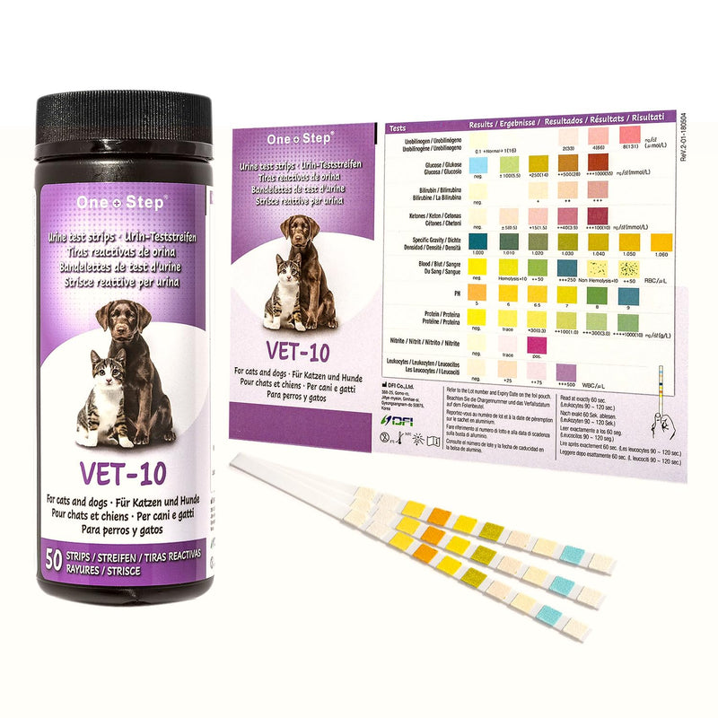 One Step Pet Urine Testing Strips, 50 x Urinalysis Parameter Tests for Dogs, Cats, Vets, Accurate Testing for Veterinarians, Detects UTI, Diabetes, Bladder, Kidney, Liver, SG, pH, Glucose