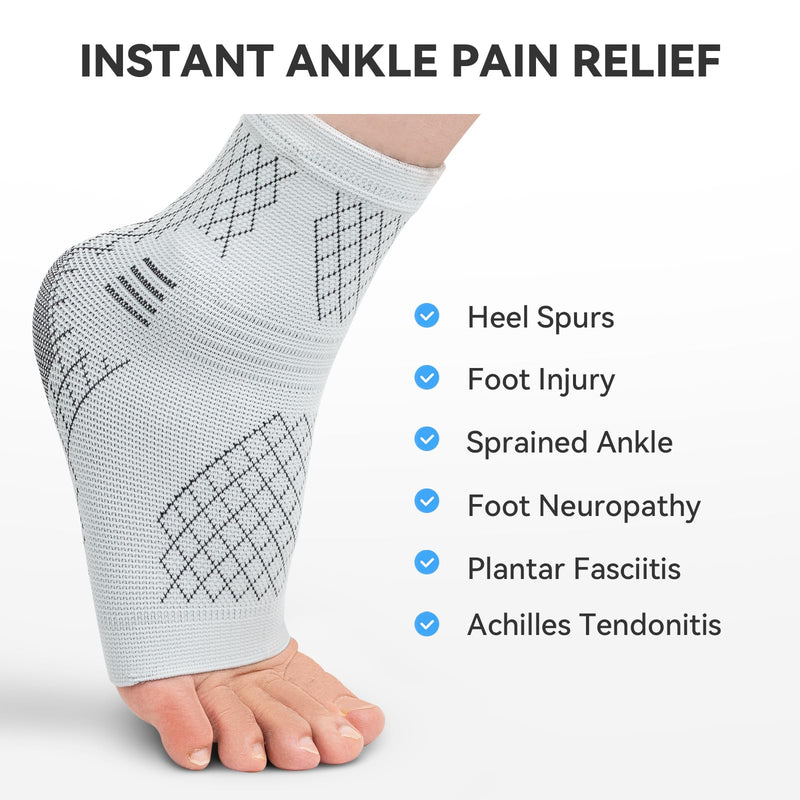INDEEMAX 2 Pack Ankle Brace for Sprained Ankle, Arch Support Compression Sleeve Socks for Women & Men, Achilles Tendonitis Brace Wraps for Plantar Fasciitis, Foot Swelling Relief Medium Grey
