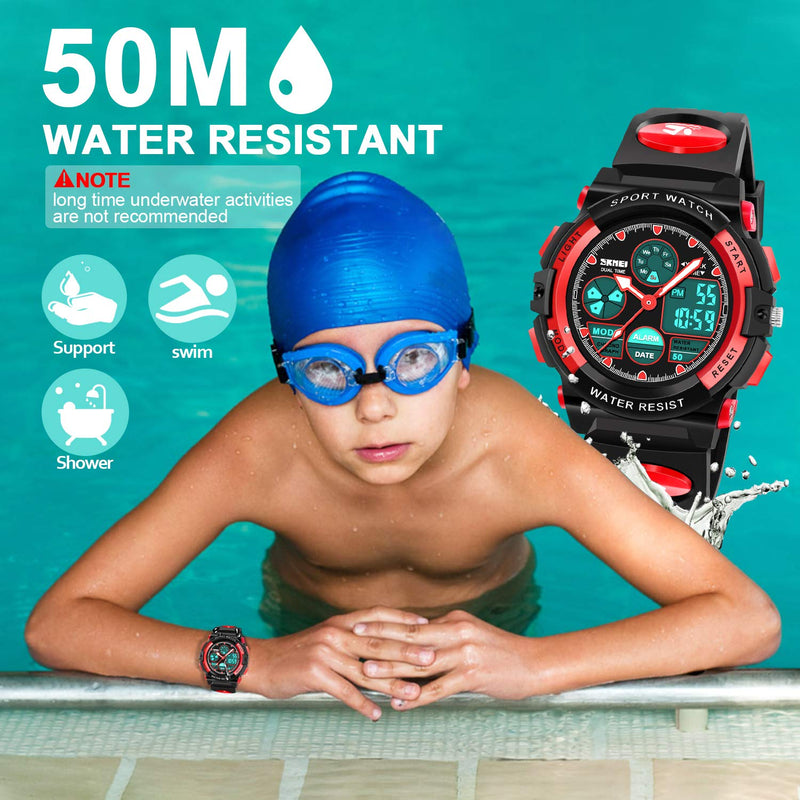 ATIMO LED Multi Function Waterproof Watch for Kids - Kids Gifts red
