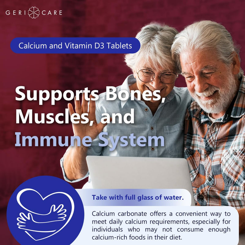 GeriCare Calcium 600mg - Vitamin D 10mcg Tablets - Bone Health - Nutritional Supplement, 180 Count (Pack of 1) 180 Count (Pack of 1)