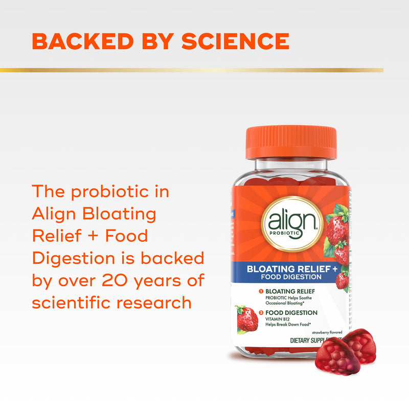 Align Probiotic, Bloating Relief + Food Digestion, Probiotics for Women and Men, Probiotic Helps Soothe Occasional Bloating*, With Vitamin B12 to Help Break Down Food into Cellular Energy*,60 Gummies 60 Count (Pack of 1)