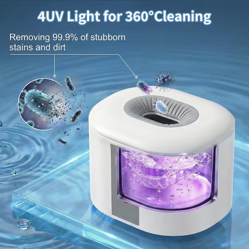 Dental Ultrasonic Retainer Cleaner Machine, 45kHz Ultrasonic Denture Cleaner with 200ML Capacity & 4 Modes for Dentures, Retainers, Mouth Guard, Toothbrush Heads, Jewelry-White White - BeesActive Australia