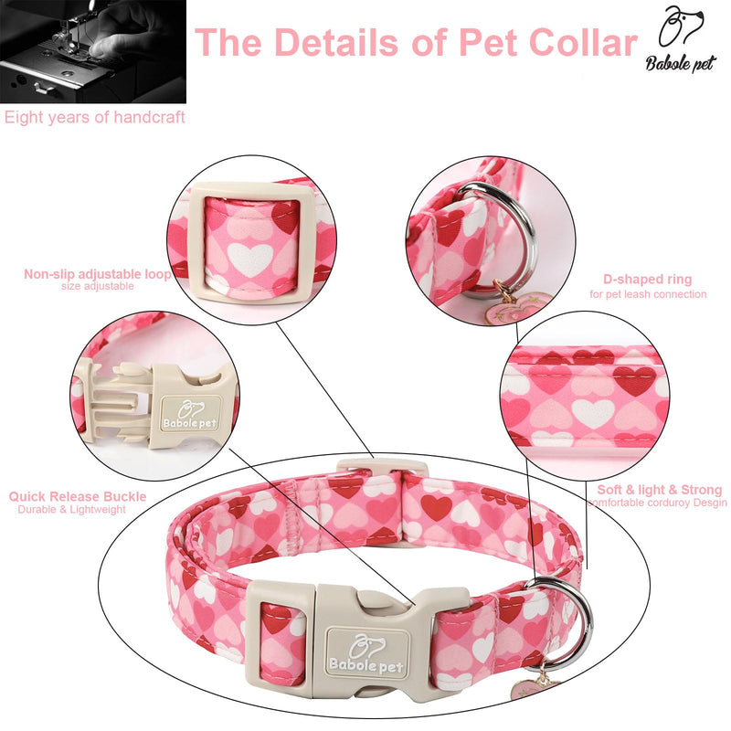 Valentine Dog Collar for Medium Dogs - Design Cute Pink Valentines Day Dog Collars Boy Girl Puppy Adjustable Quick Release Buckle Collar with Little Heart Charm M Pink Heart - BeesActive Australia