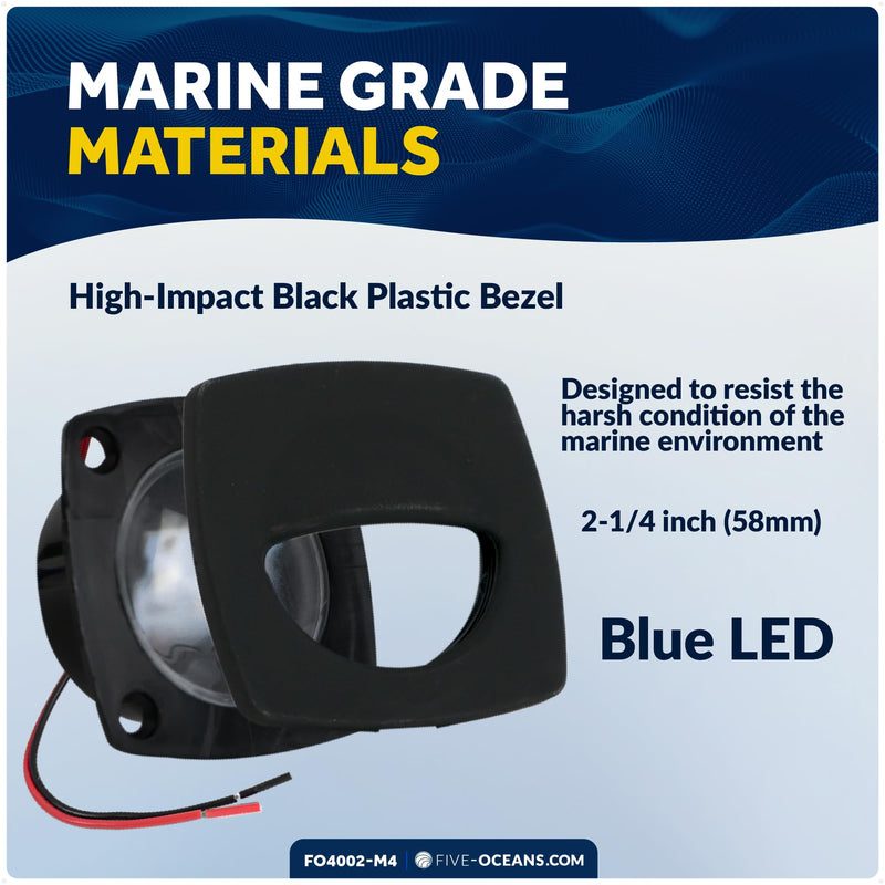 Five Oceans LED Companion Way Light, 4 Pack Blue LED Marine Courtesy Lights, Square for Boat Interior, Deck, Cockpit, for Pontoon, Sailboat, RVs, Caravan - FO4002-M4 Pack of 4 (Blue LED) - BeesActive Australia