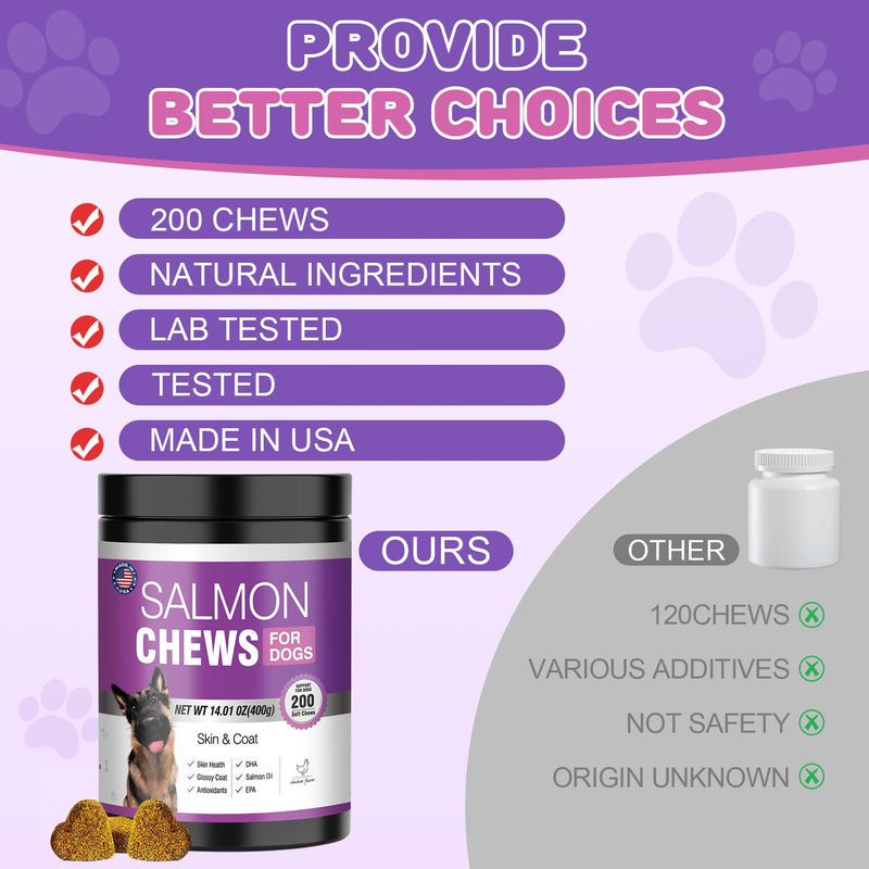 Omega 3 for Dogs Skin and Coat Supplement for Dogs 200 Chews Dog Fish Oil Supplements with EPA & DHA Fatty Acids Dry Skin Relief for Dogs Shedding Allergy Itching Salmon Oil for Dogs Chews Chicken - BeesActive Australia