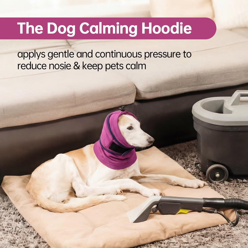 IECOii Dog Calming Hoodie,Anti-Slip Ear Dog Muffs Cover for Noise Anxiety,No Shake Ear Wrap for Dogs Hematoma, Adjustable Dog Headband for Grooming,Fireworks,Thunderstorms,Bath,Force Drying,Purple,L Large（Neck Girth:15.7") Purple