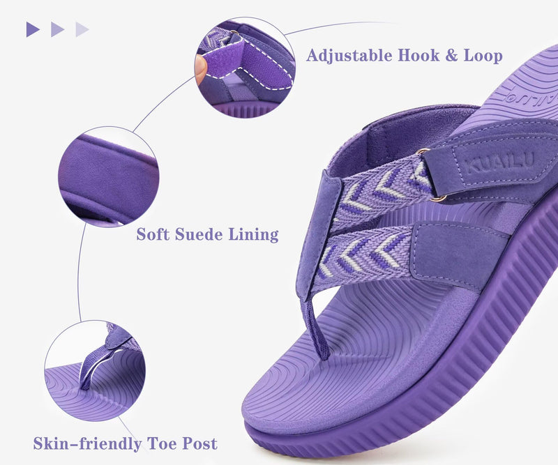 KuaiLu Flip Flops for Women Orthopedic Arch Support Summer Beach Vacation 10 Purple