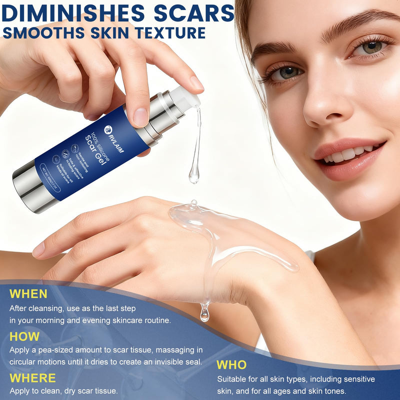 Rvlaim 100% Silicone Scar Gel Scar Cream, Advanced Silicone Gel for Removal of Surgical, Burns, Acne Scar, Old and Recent Scars and Stretch Marks, 1.7 oz/50ml 50ML