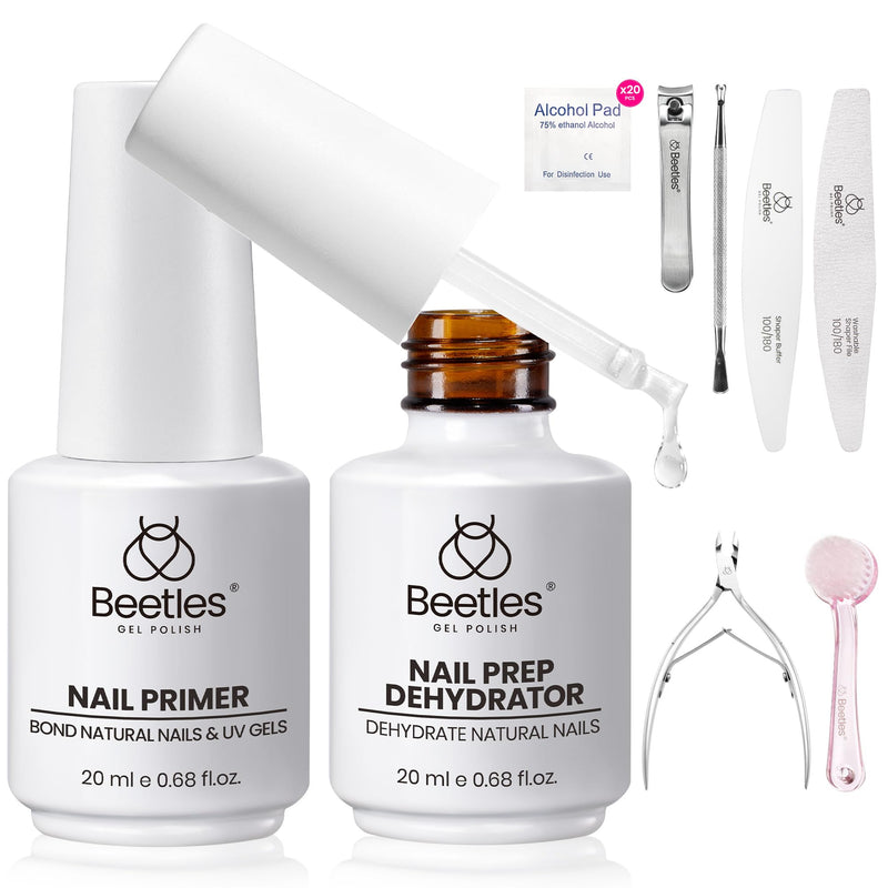 Beetles Nail Dehydrator and Primer Nail Prep Care Tool Kit 20ml Large Capacity Acid-Free and Hema Free Dehydrate Bond Primer with Manicure Tools Gifts for Women Nail Prep Kit - BeesActive Australia