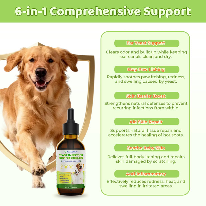 Natural Yeast Relief Drops for Dogs & Cats – 2 fl oz Herbal Ear & Skin Support for Itching, Paw Licking, Hot Spots & Odor Control – Apple Cider Vinegar & Goldenseal – Chicken Flavor Liquid Drops