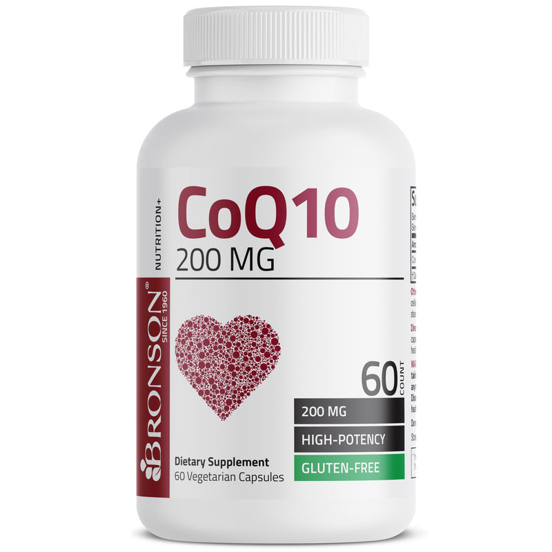 Bronson CoQ10 200 mg (Ubiquinone), High Potency, 60 Vegetarian Capsules | Cellular Energy Production, Powerful Antioxidant & Healthy Heart Function Support 60 Count (Pack of 1)