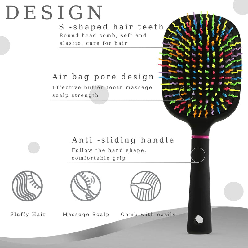 EudoUS 1000RB Rainbow Paddle Mane and Tail Brush Detangler Plastic Forky Comb for Horses