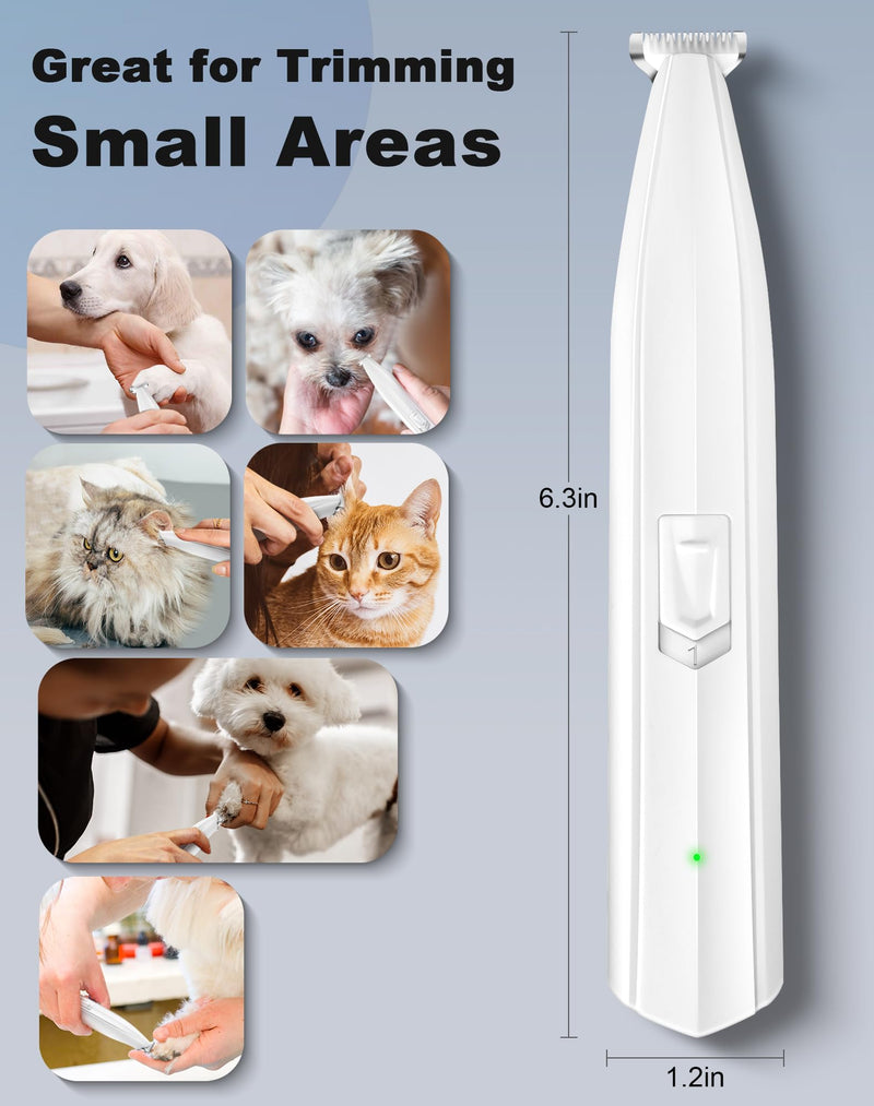 Dog Paw Trimmer for Grooming, Cordless Rechargeable Dog Clippers with Widened Blade, Low Noise Electric Cat Precision Shaver for Small Pet's Hair Around Eyes, Faces, Ears, Paws, Rump(White) White - BeesActive Australia