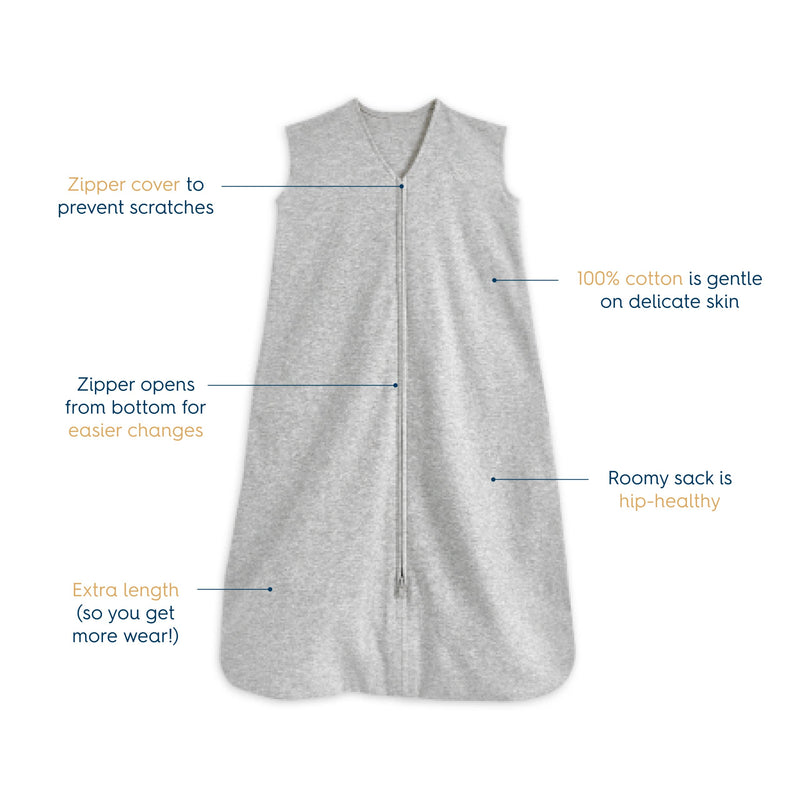 HALO SleepSack, 100% Cotton Wearable Blanket, Swaddle Transition Sleeping Bag, TOG 0.5, Heather Grey, X-Large X-Large (Pack of 1) - BeesActive Australia