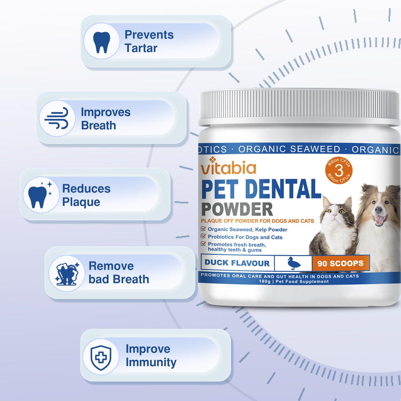 Plaque Off Powder for Dogs & Cats, Natural Pet Dental Care Tartar Remover, Fresh Breath & Healthy Gums, No Brushing Needed, Seaweed & Probiotics, 180g Pack of 2 (180g × 2 (Pack of 2)) 180g × 2 (Pack of 2)