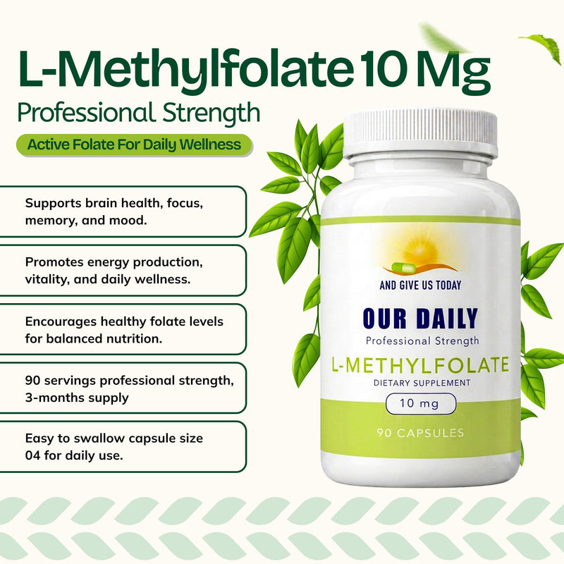 Our Daily Vites L-Methylfolate 10 mg Maximum Strength Active Folate, 5-MTHF, Filler Free, Gluten Free, Non-GMO, Vegetarian Capsules 90 Count (3 Month Supply) (90)
