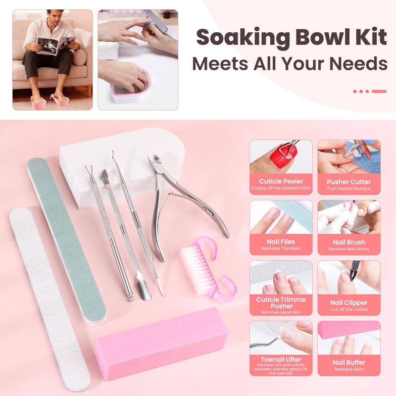Hand Toe Nail Soaking Bowl: 12PCS Large Size Hand & Foot Nail Soak Off Bowl for Nail Lovers - Acetone Proof Toe Soaking Tray with Manciure Pedicure Tools for Dip Powder Gel Polish Remover (Pink,Pink) Pink,Pink