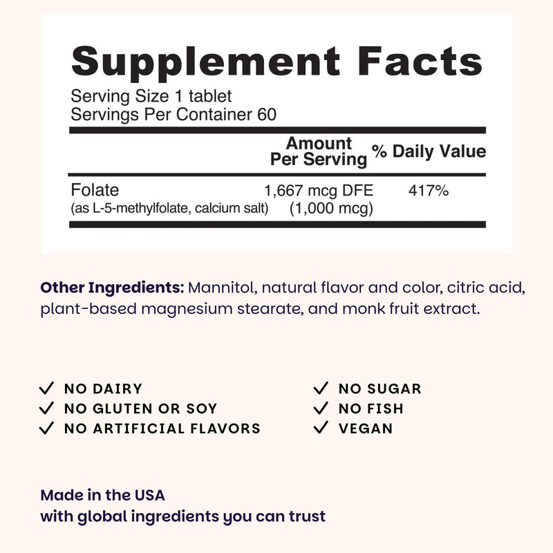 EZ Melts Dissolvable Folate 1,667 mcg DFE - Methylated Folate Supplement - Heart Health & Healthy Fetal Development - Non-GMO, Vegan & Dairy-Free - Orange Blast -60 Dissolvable Tablets (60 Servings) 60 Count (Pack of 1)