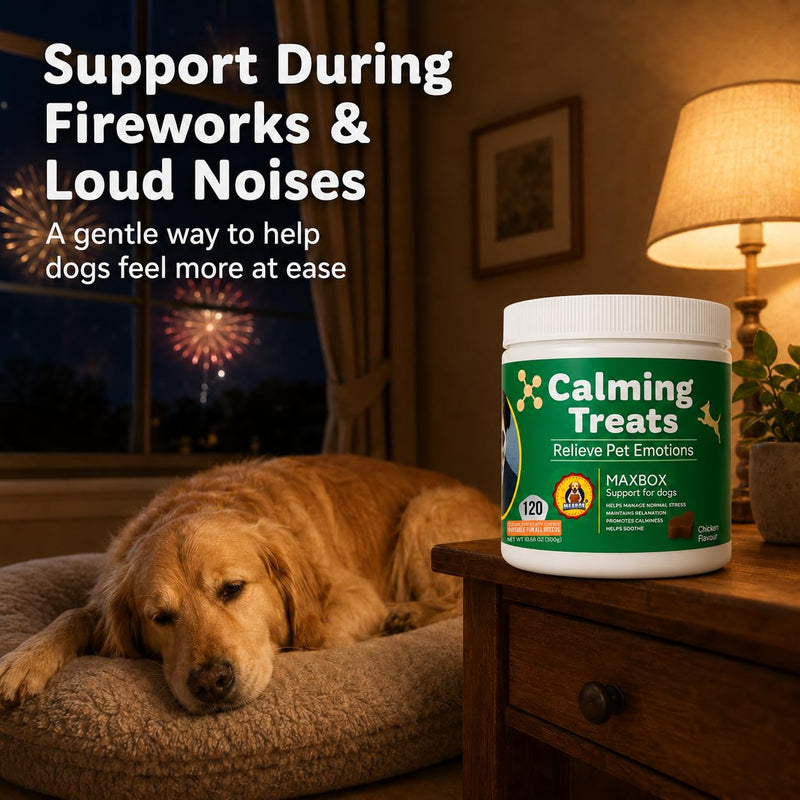 MAXBOX Calming Dog Treats, 100% Natural Soft Chews Reduce Stress, Reduce Stress, Fear, Separation, Barking, Hyperactivity, Reactivity, Aggression, Travel-120 chews