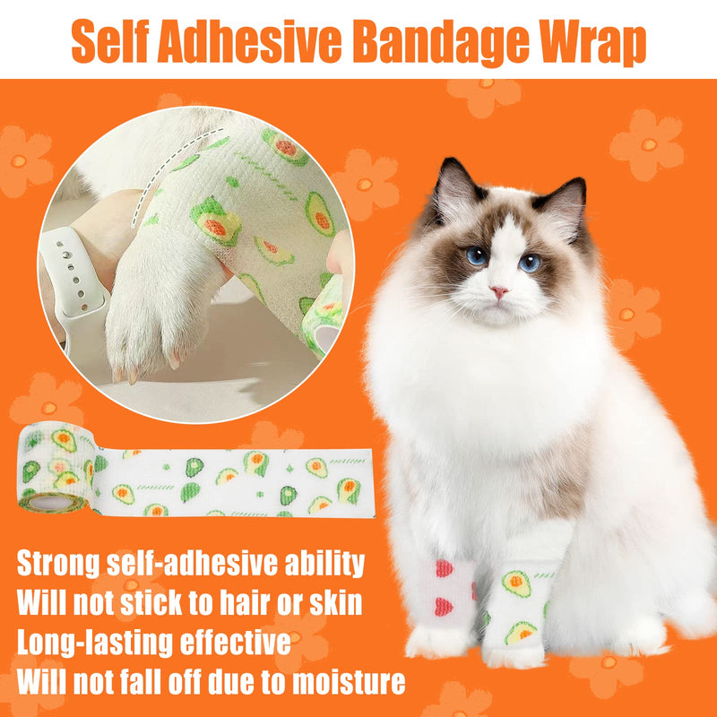 6 Roll 2 Inch x 5 Yards Pet Vet Wrap for Dogs Cats, Cohesive Bandages in Bulk, Colorful Cute Non-Woven Self Adhesive Bandages Wrap Roll for Pet Animals Wound Care Ankle Sprains & Swelling fruit - BeesActive Australia