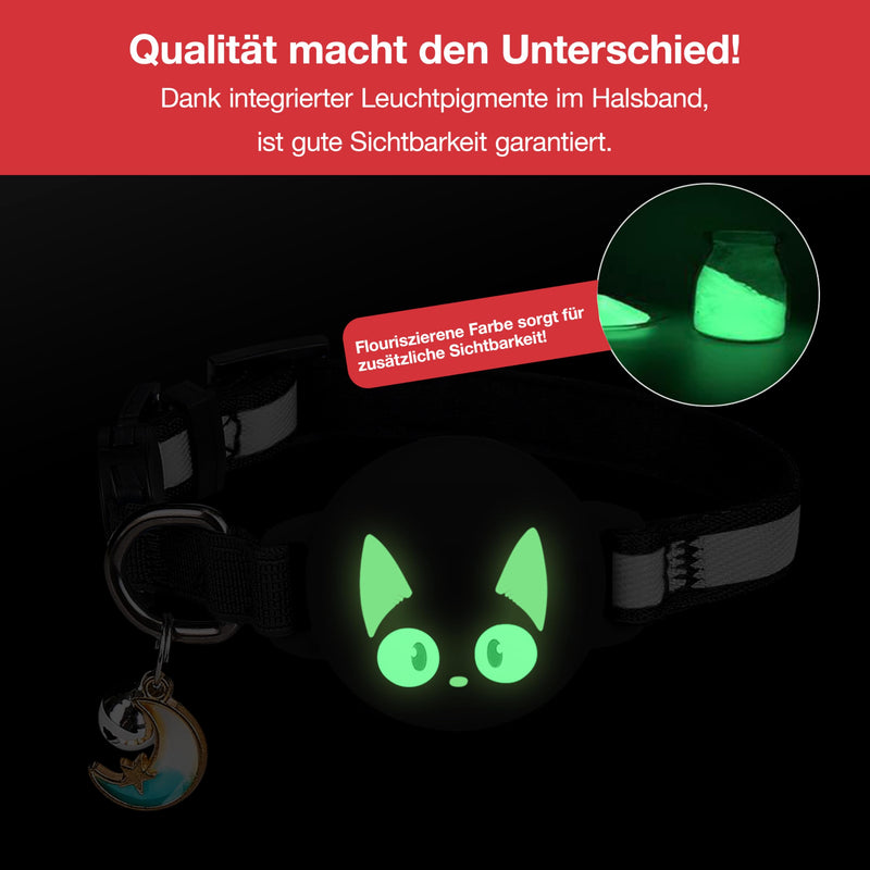 LipCat® Premium AirTag Cat Collar - Adjustable & Reflective Safety Collar with Breakaway Closure, Soft Nylon, Compatible with Apple AirTag, Black - BeesActive Australia