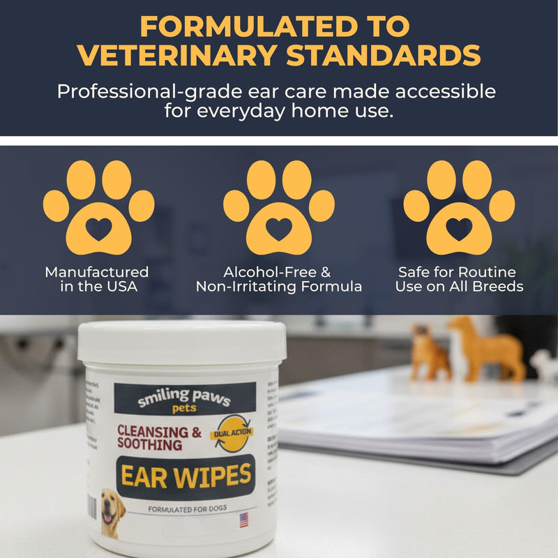Smiling Paws Pets Ear Wipes for Dogs | Dog Ear Wipes Otic Cleanser for Dogs to Stop Ear Itching with Aloe and Eucalyptus Made in USA 100 Count