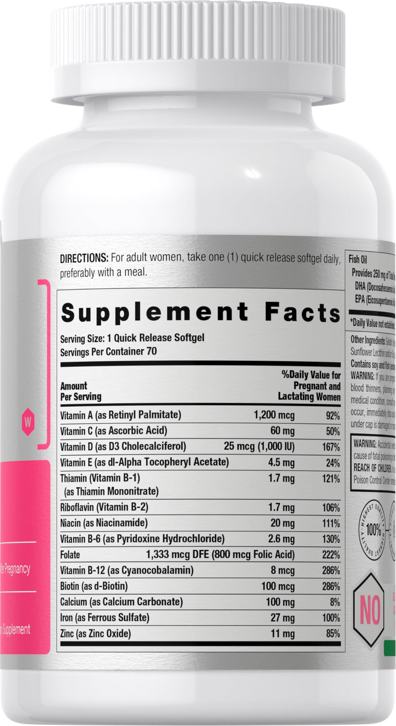 Horbäach Women's Prenatal Multivitamin with DHA | 70 Softgels | with Iron and Folic Acid | Non-GMO & Gluten Free 70 Count (Pack of 1)