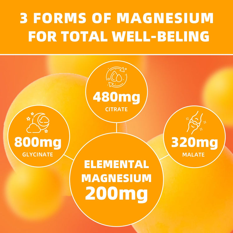 Magnesium Glycinate Gummies, 60 Count | Sugar Free Magnesium Glycinate, Citrate, Malate Blend Gummies for Adults with Vitamin C, B6, Zinc, Vegan