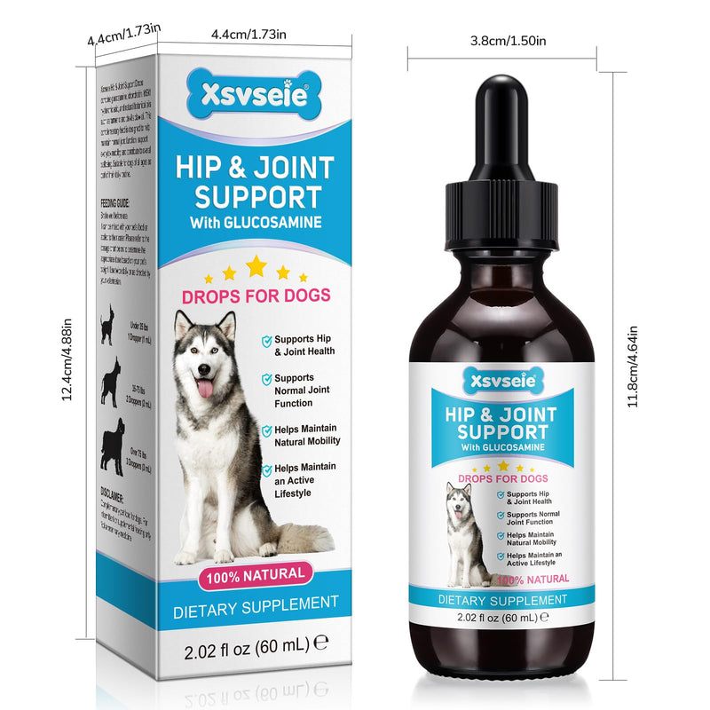 Joint Supplements for Dogs, Pain Relief for Dogs, Dog Joint Supplements for Senior Dogs, Chondroitin Drops for Dogs, Hip & Joint Glucosamine Drops for Dogs, Mobility Pain Relief, Natural Formula, 60ML
