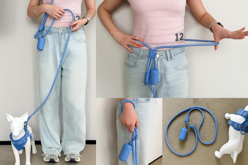 Cheech&Co Hands Free Dog Leash with Poop Bag Holder - for Walking, Hiking, Jogging & Running Small/Medium/Large Dogs (Adjustable 4.3–8.6 ft Light Purple) - BeesActive Australia