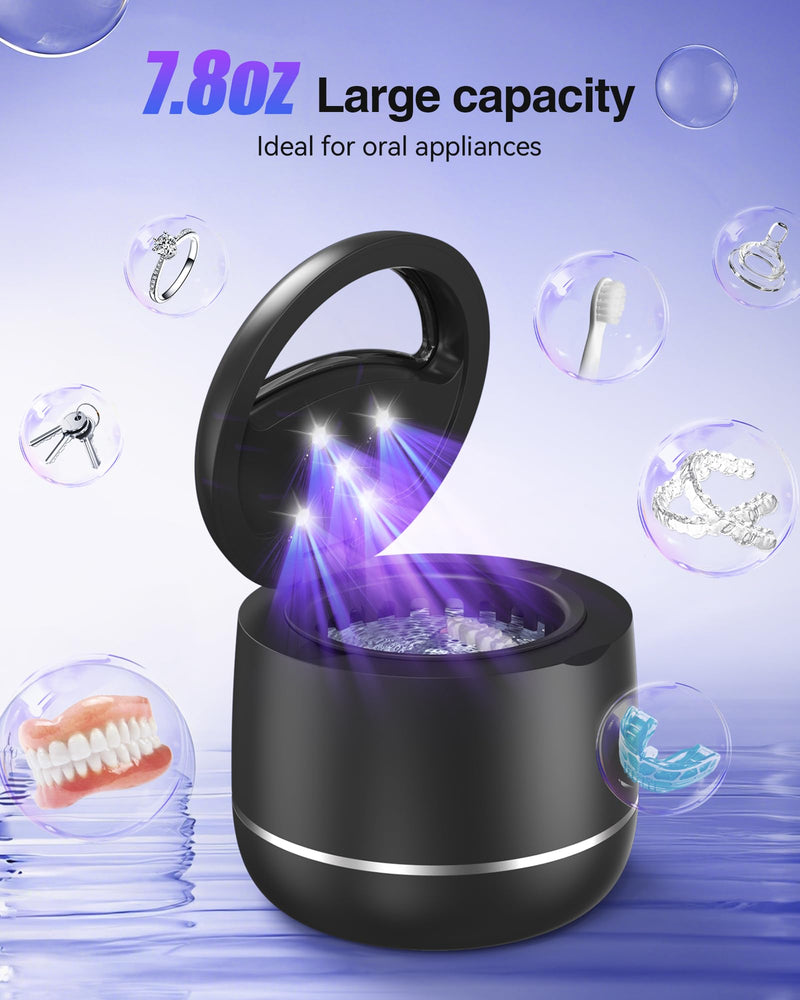 Miorcols Ultrasonic Retainer Cleaner, 48kHz Denture Cleaner Machine with Dual Mode Digital Timer for Braces, Night Guard, Mouthguard, Toothbrush, Jewelry, 7.8OZ Dental Cleaning Pod Black - BeesActive Australia