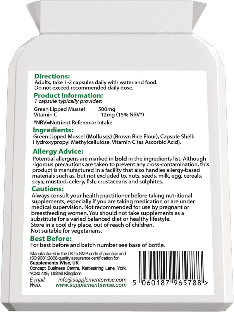 Green Lipped Mussel Extract 90 Capsules (Green Shell Mussel) 500mg Joint Pain Relief UK Made. Pharmaceutical Grade - BeesActive Australia