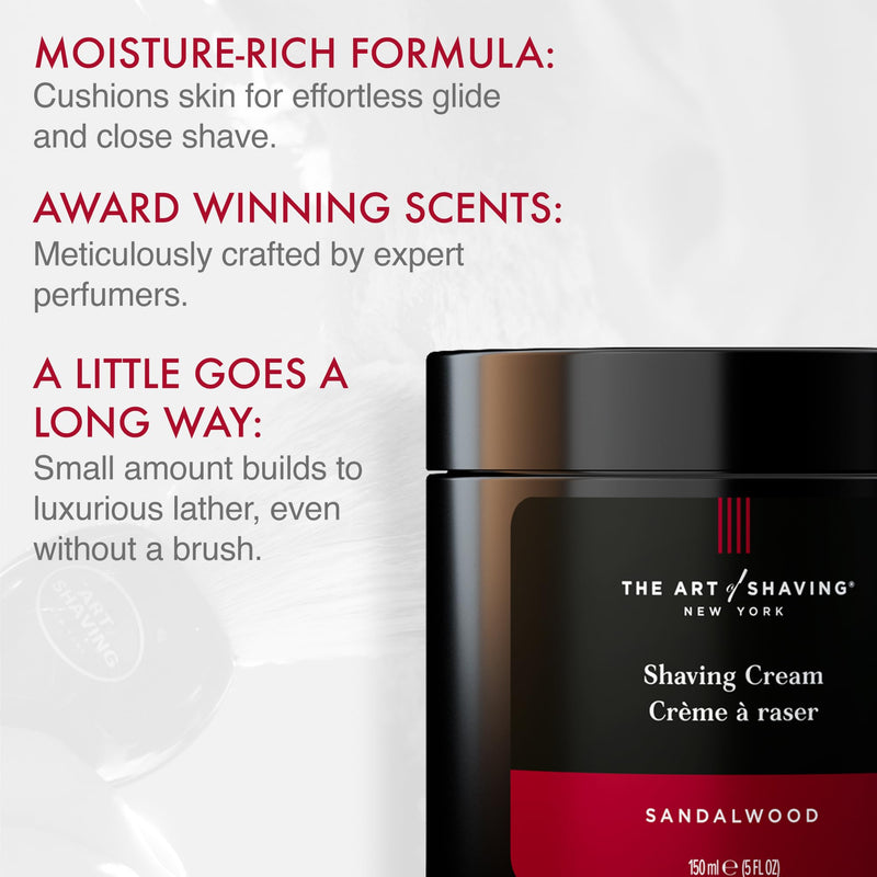 The Art of Shaving Sandalwood Shaving Cream for Men ‚Äì Protects Against Irritation and Razor Burn ‚Äì Hydrates and Nourishes Dry Skin ‚Äì Clinically Tested for Sensitive Skin ‚Äì 5 oz 5 Fl Oz (Pack of 1)