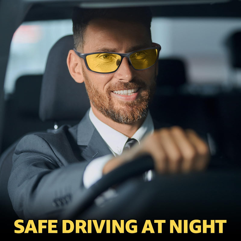 Myiaur Night Vision Glasses for Driving - Al-Mg Frame Night Driving Glasses for Men, Polarized Yellow Lenses, Anti Glare Gun/Night Vision Glasses - BeesActive Australia