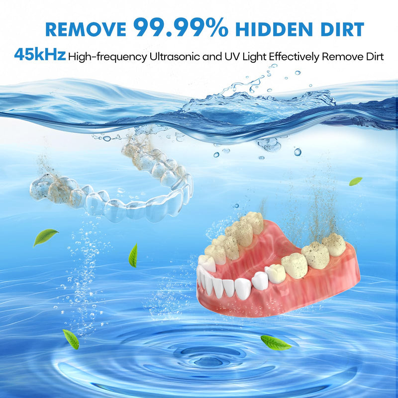 Upgraded Ultrasonic Retainer Cleaner Machine, 45kHz Ultrasonic Dentures Cleaner for Night Guards, Braces, Aligner, Toothbrush, Jewelry and More, 200ML Capacity, Black1 Black