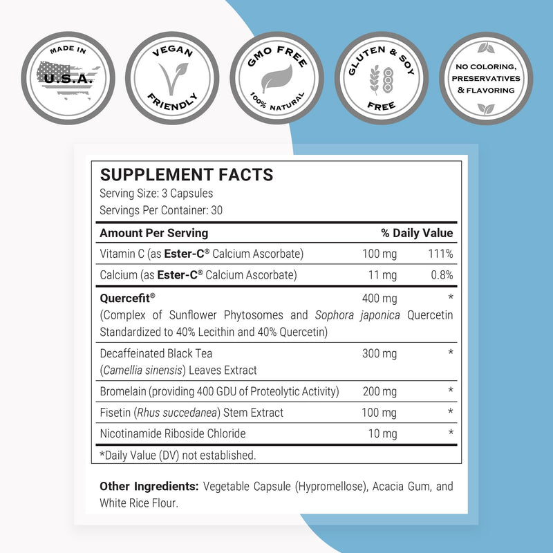 Supersmart Senolytic Complex (Advanced Formula) - with Fisetin, Quercetin, Bromelain - Patented Ingredients - Senolytic Supplement | Non-GMO & Gluten Free - 90 Vegetarian Capsules