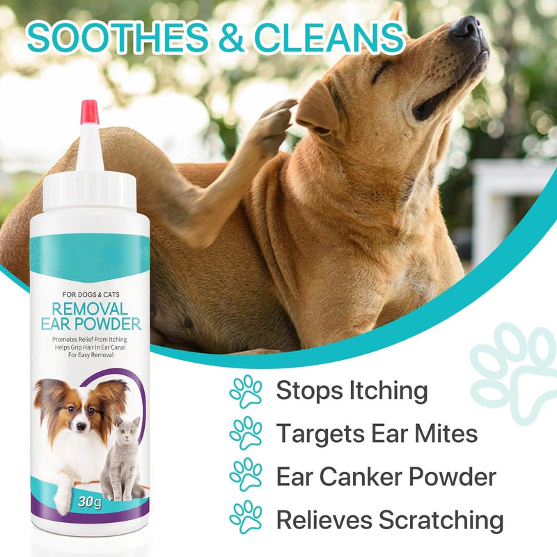 Ear Powder for Dogs, Ear Hair Removal Powder for Dogs, Pet Ears Infection Treatment, Cleans Ears, Effectively Removes Debris, Waxy, Buildup and Ear-Odor, Soothes Itchy-Ears