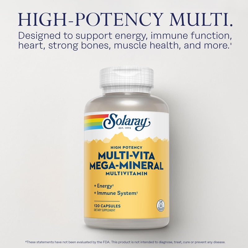 SOLARAY Multi-Vita Mega-Mineral Multivitamin, 120 Capsules | Energy, Immune, Heart, Bones & Muscle Support, Vitamins, Minerals & Trace Nutrients, 30 Servings, Lab Verified