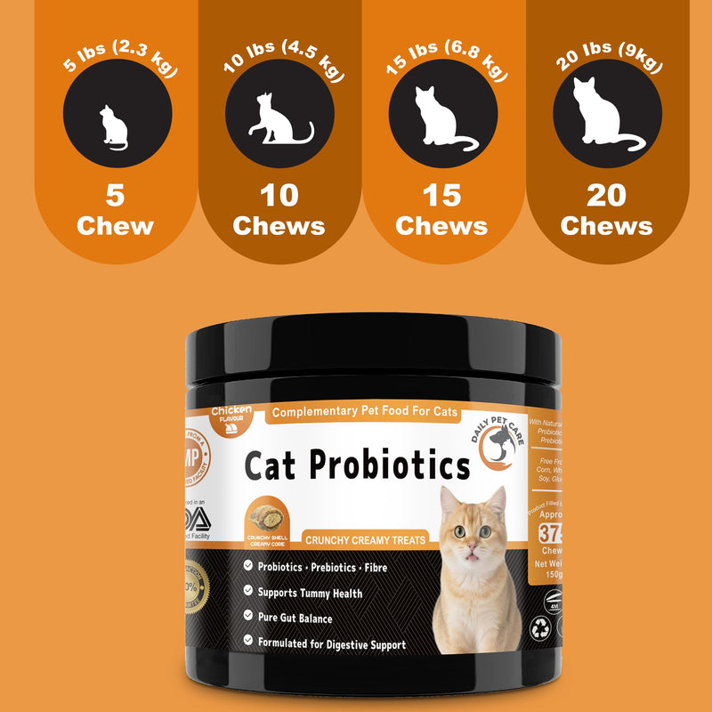Probiotics for Cats UK - Crunchy & Creamy Cat Treats with 3 Billion CFU, Pumpkin & Salmon Oil - Supports Gut Health, Diarrhea Relief & Immune Support - Cat Probiotics Chews Chicken Flavour