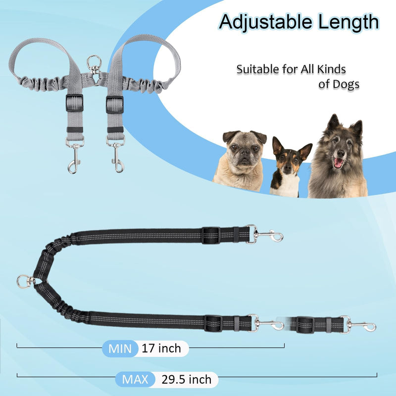 2 Pcs Double Dog Leash, No Tangle for Walking 2 Dogs Adjustable Length Leash Reflective Splitter for Large and Small Dogs(Black, Grey) Black,Grey - BeesActive Australia