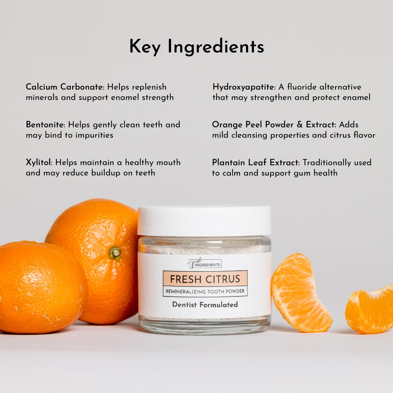 JUST INGREDIENTS Remineralizing Tooth Powder Citrus - Fluoride-Free - 1 oz 1 Ounce (Pack of 1)