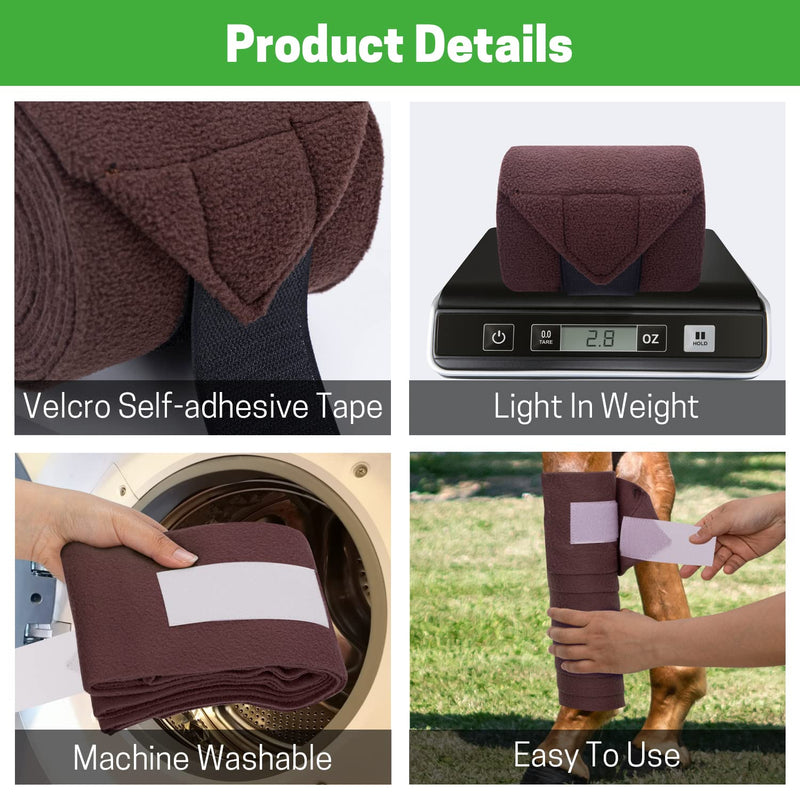 Polo Leg Wraps, Equine Polo Wraps Set of 4, Horse Leg Bandages, Polar Fleece Horse Leg Wraps for Horseman, Equestrian, Horse Trainer Coffee - BeesActive Australia
